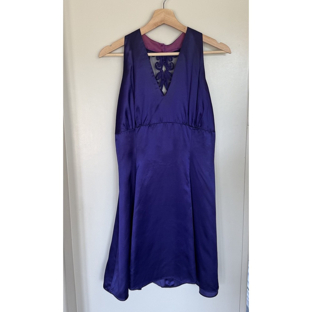 Vintage Jessica McClintock Gunne Sax Purple Satin Lace Back Mini Dress 11/12